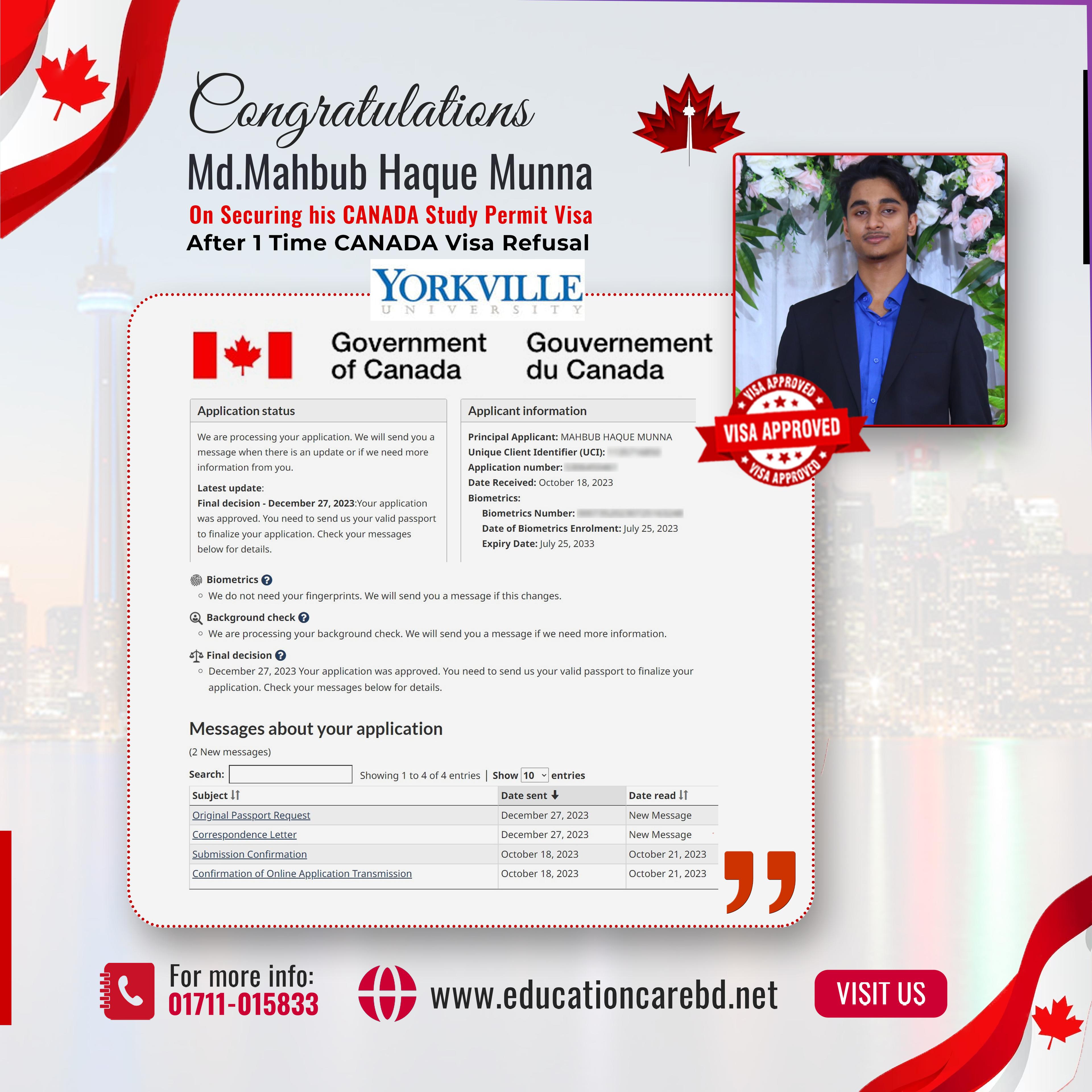 Canada Visa Success (Mahbub Haque Munna)