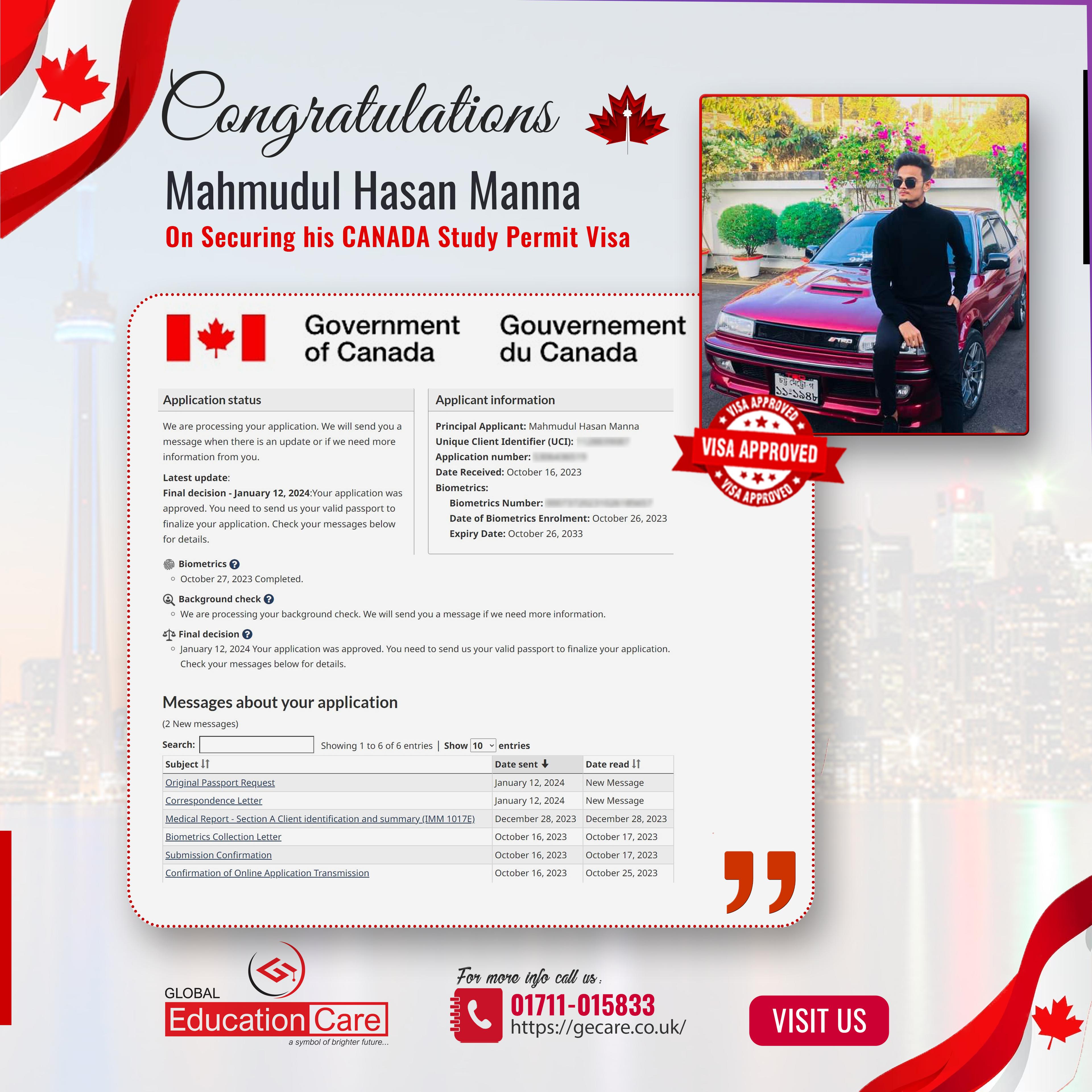 Canada Visa Success (Mahmudul Hasan Manna)