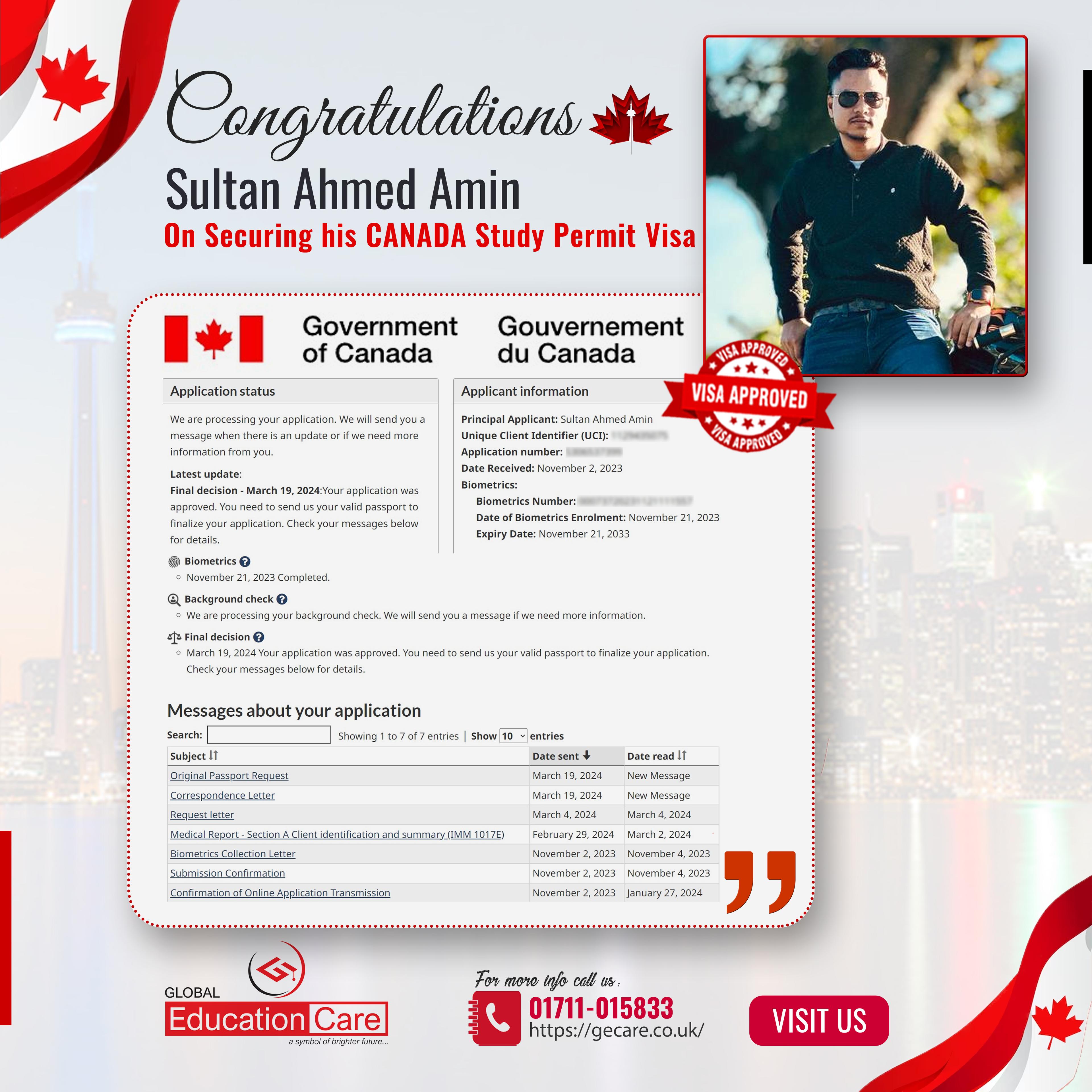 Canada Visa Success (Sultan Ahmed Amin)