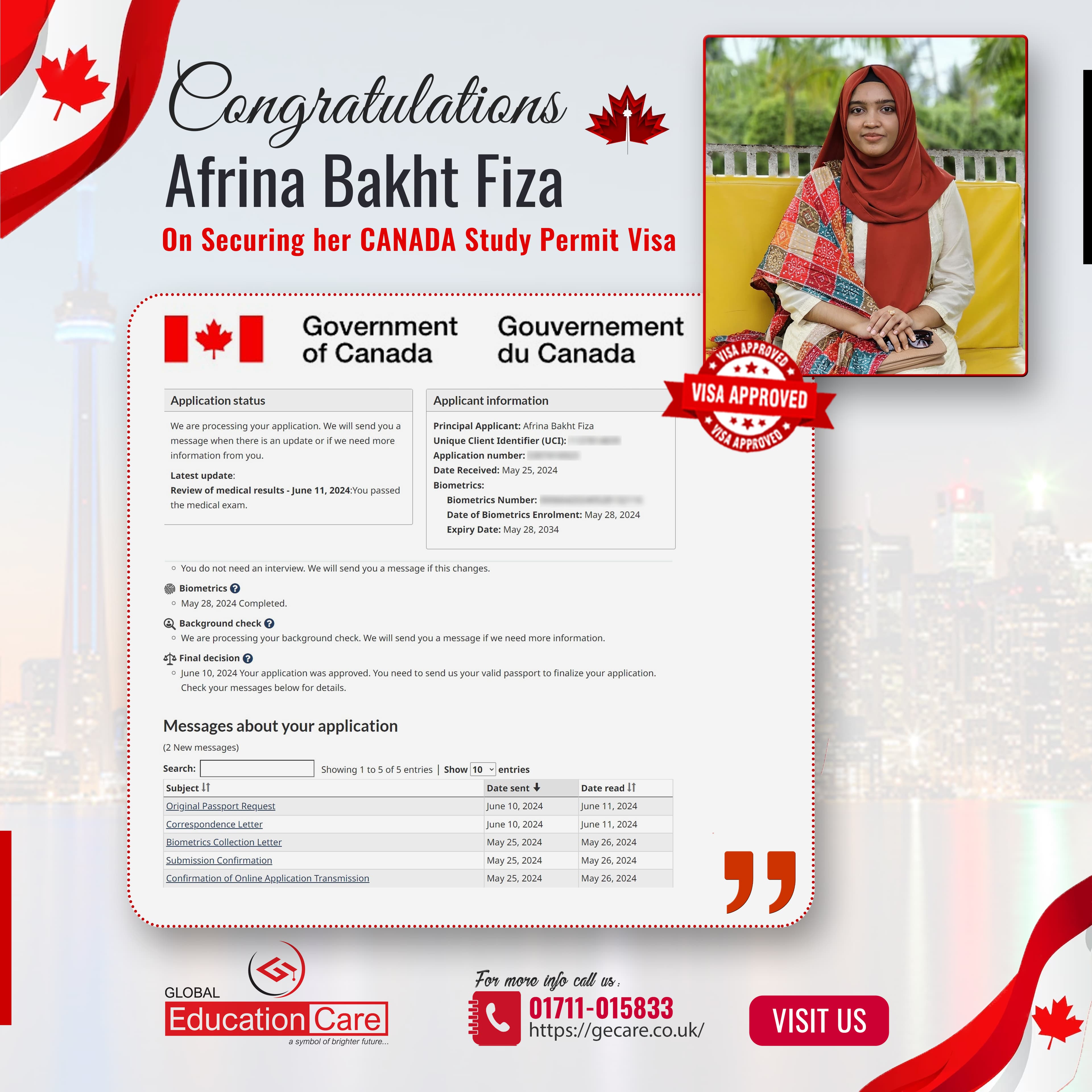 Canada Visa Success (Afrina Bakht Fiza)
