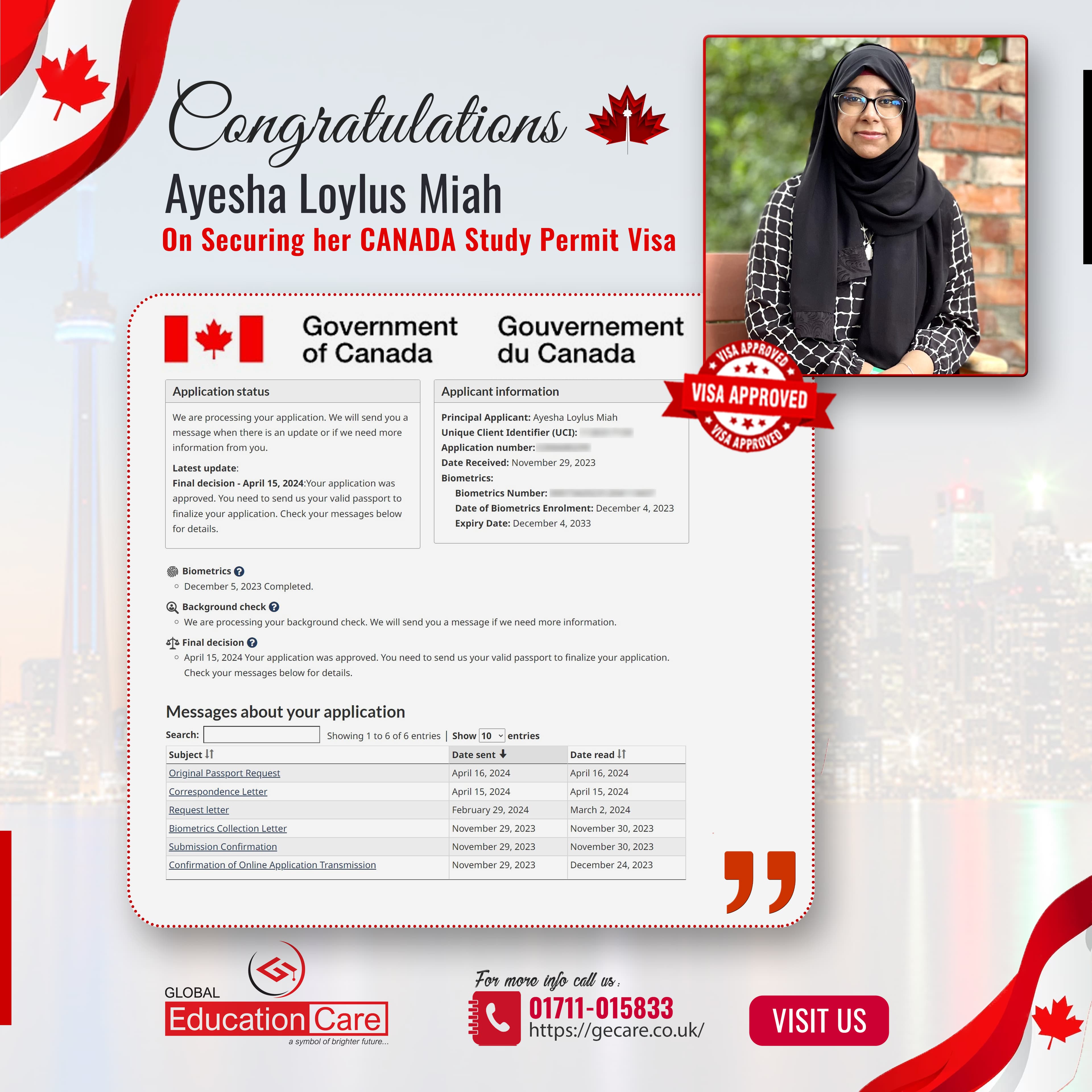 Canada Visa Success (Ayesha Loylus Miah)