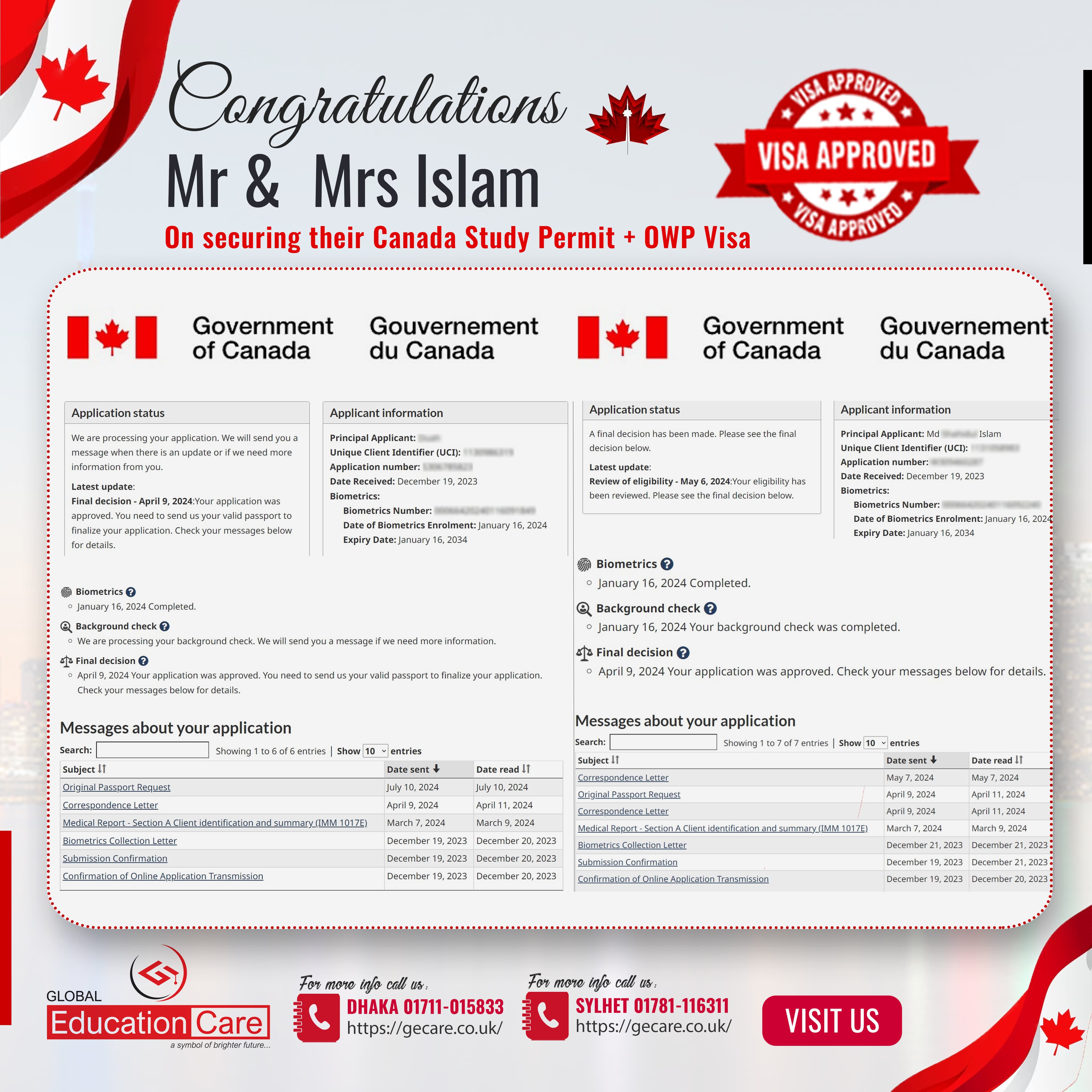 Canada Visa Success (Mr and Mrs Islam)