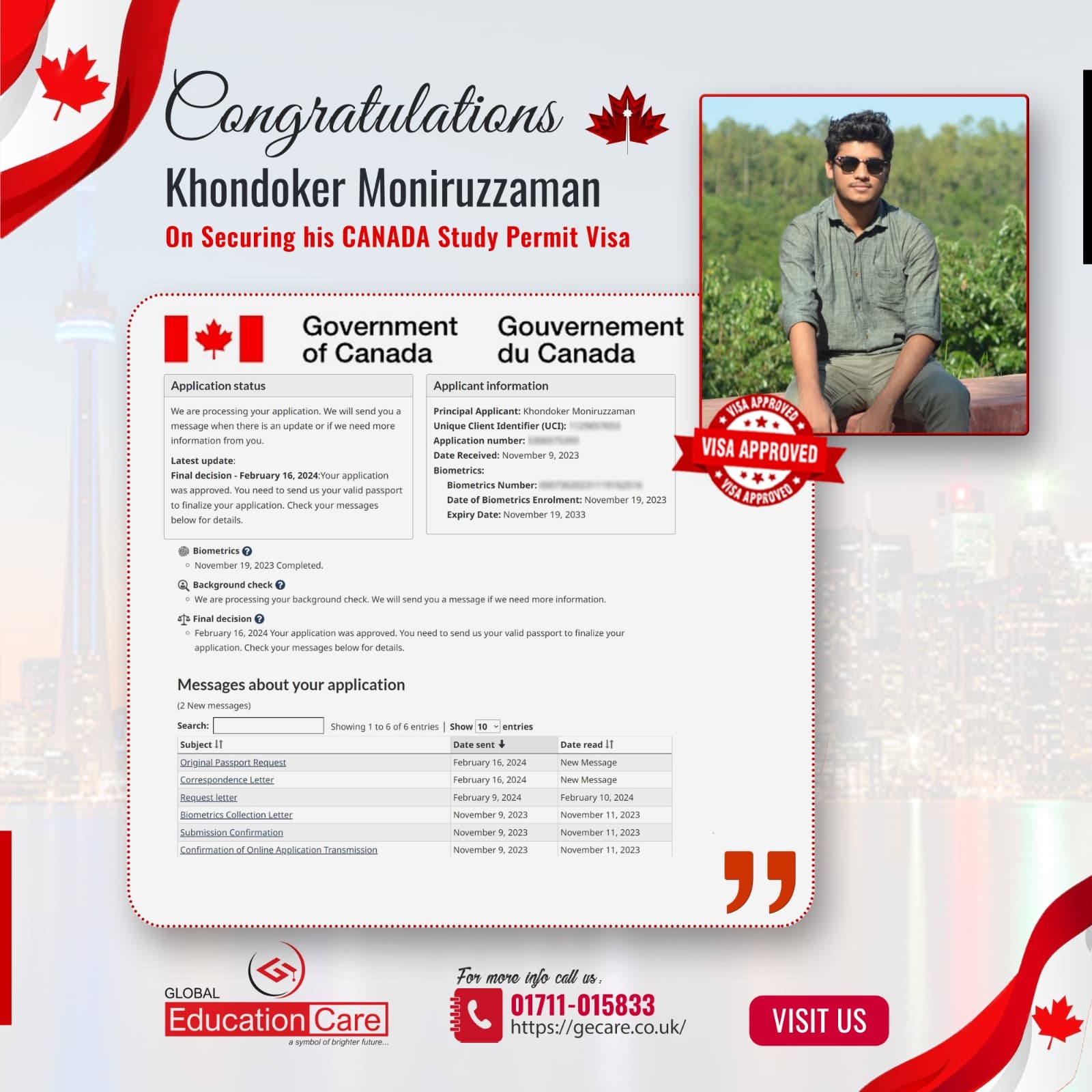 Canada Visa Success (Khondoker Moniruzzaman)