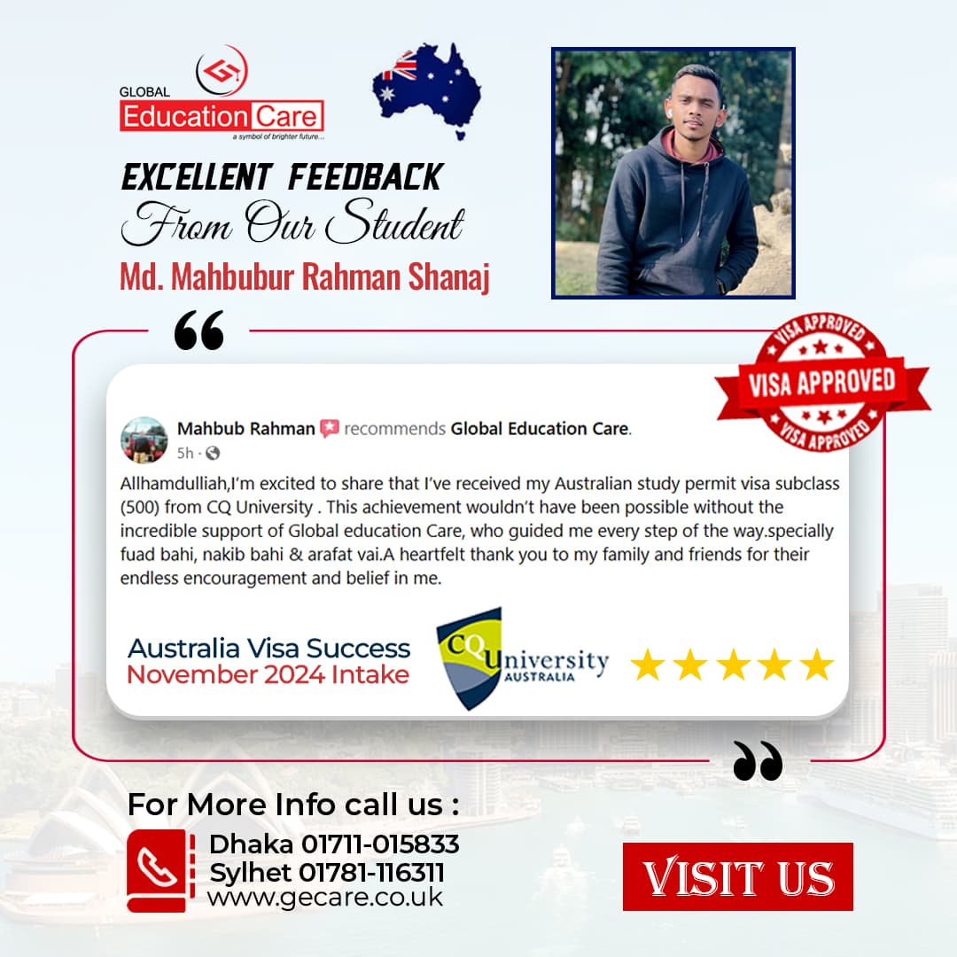 Australia Visa Success | Md. Mahbubur Rahman Shanaj | CQ University (November 2024) Intake