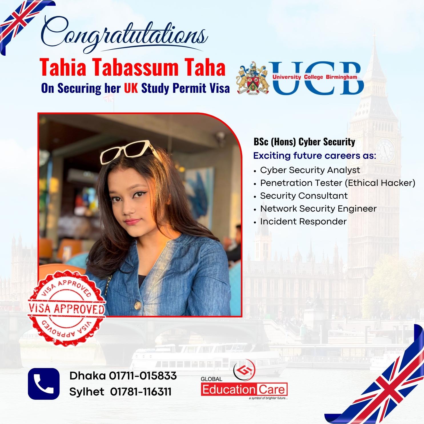 Tahia Tabassum Taha - BSc (Hons) Cyber Security - University College Birmingham