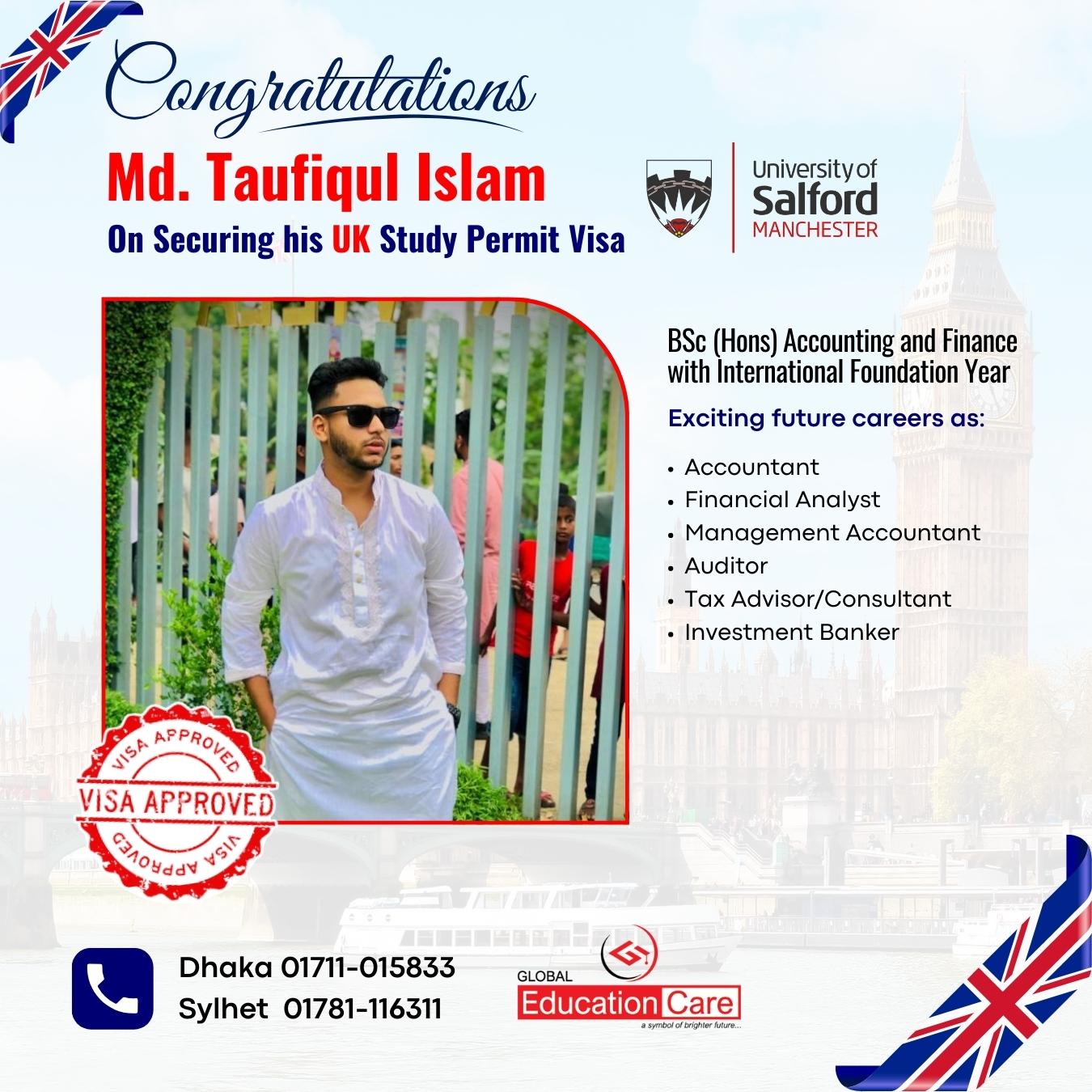 Md. Taufiqul Islam | University of Salford | BSc (Hons) Accounting and Finance with International Foundation Year