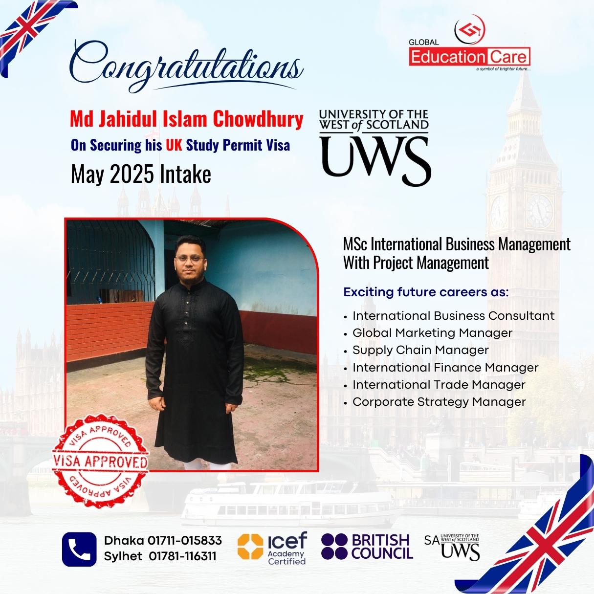 Jahidul Islam Chowdhury | UWS, London | MSc Information Technology with Project Management