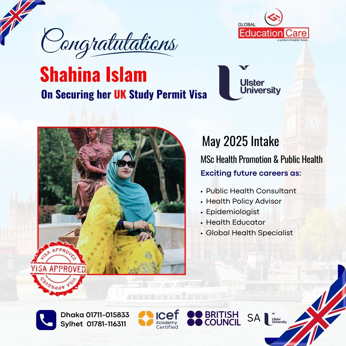 Shahina Islam | Ulster University | MSc Health Promotion and Public Health