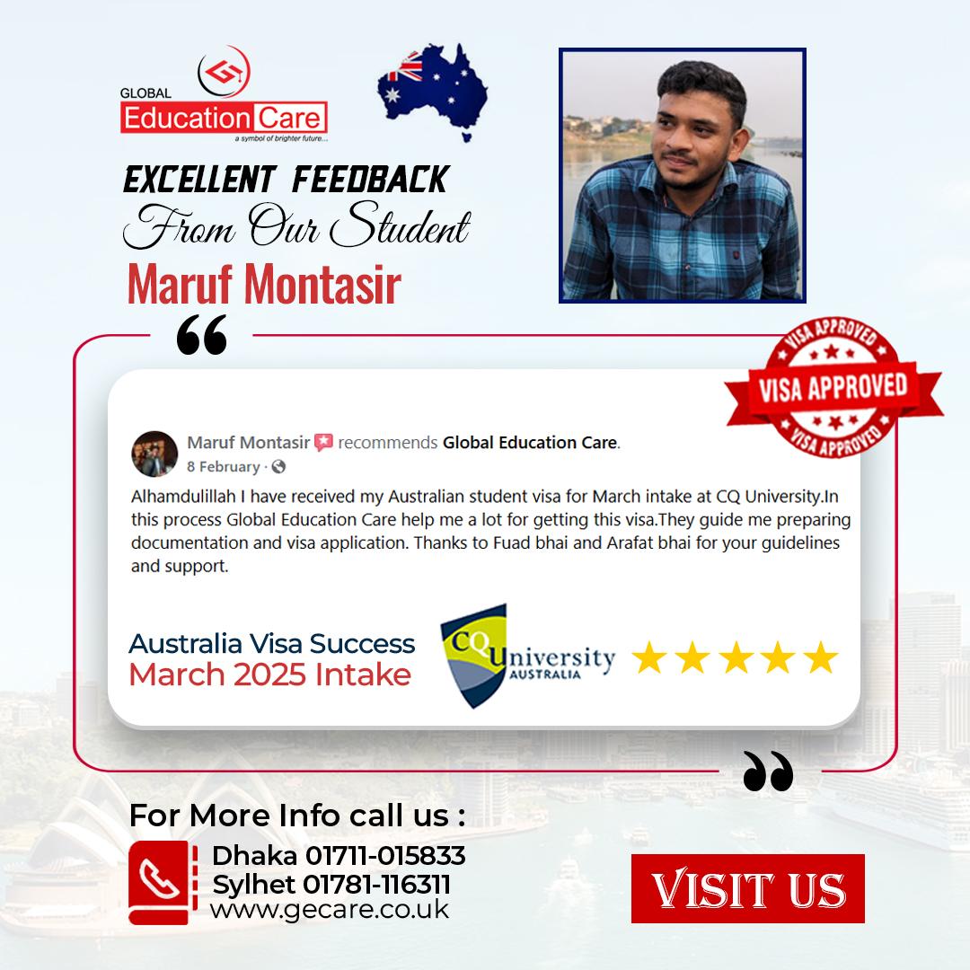 Australia Visa Success | Maruf Montasir | CQ University | March 2025 Intake