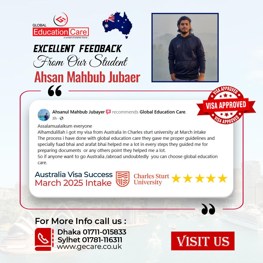 Australia Visa Success | Ahsan Mahbub Jubaer | Charles Sturt University | March 2025 Intake