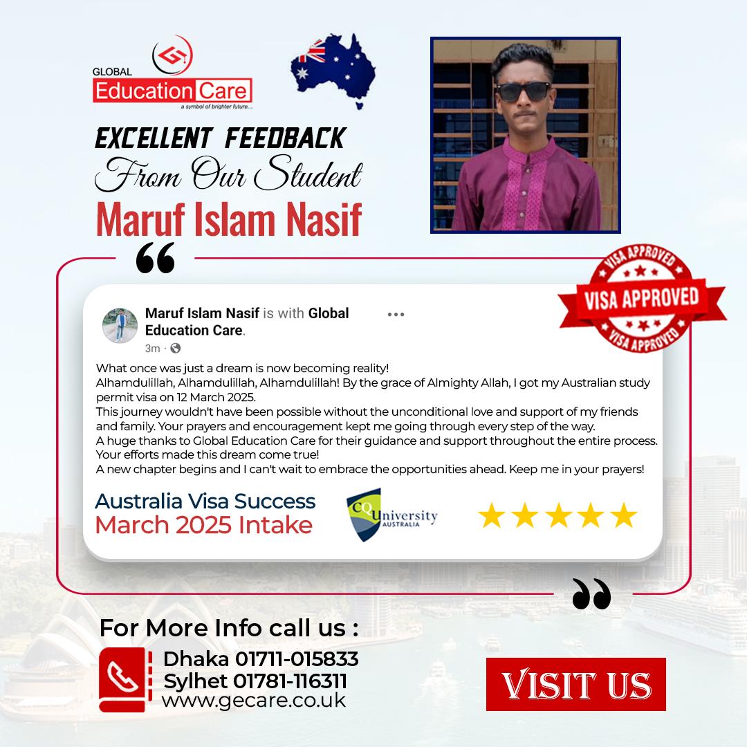 Australia Visa Success | Maruf Islam Nasif | CQ University | March 2025 Intake