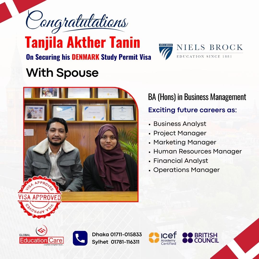 Denmark Visa Success | Tanjila Akther Tanin | Niels Brock University | BA (Hons) in Business Manageement