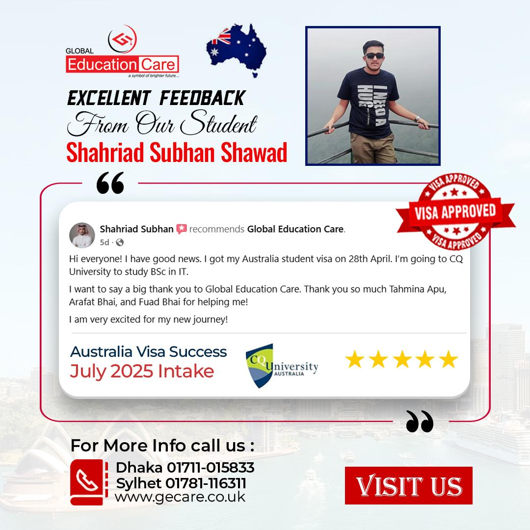 Australia Visa Success | Shahriad Subhan Shawad Review | CQ University (July 2025) Intake