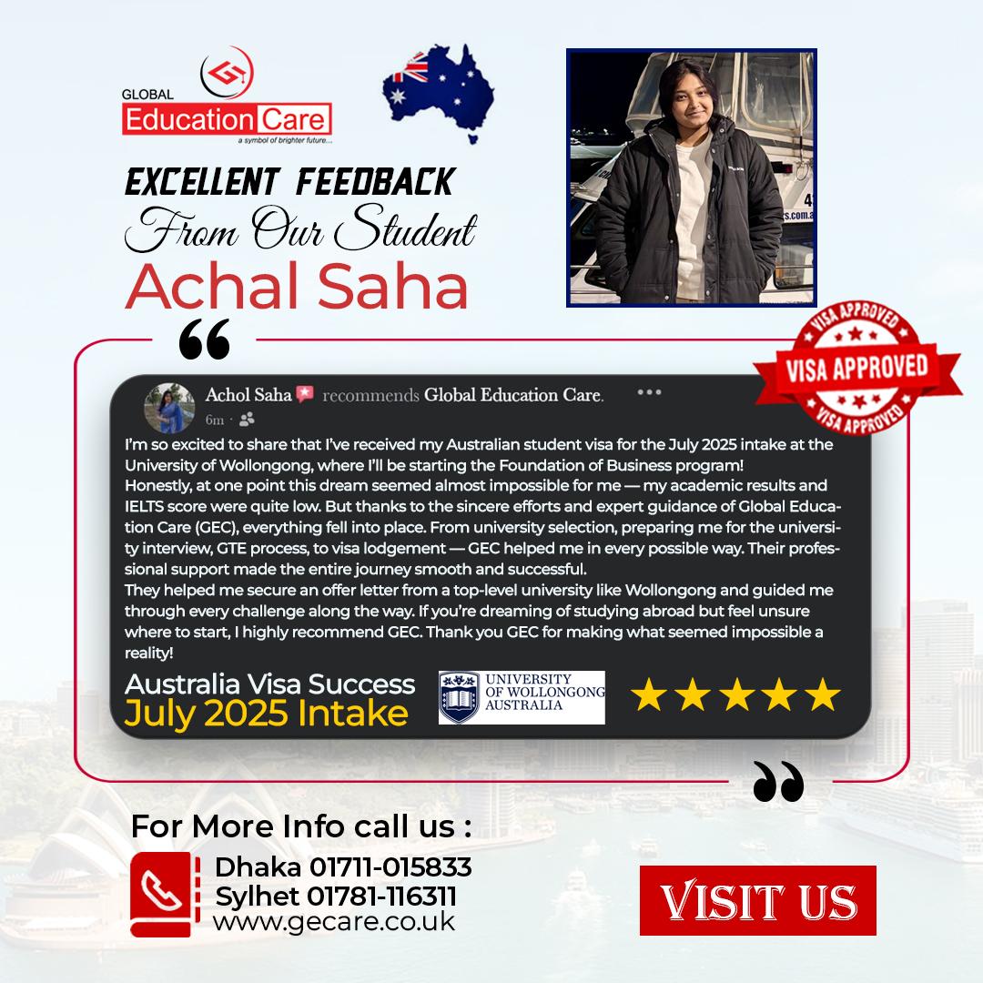 Australia Visa Success | Achal Saha | University of Wollongong | July 2025 Intake
