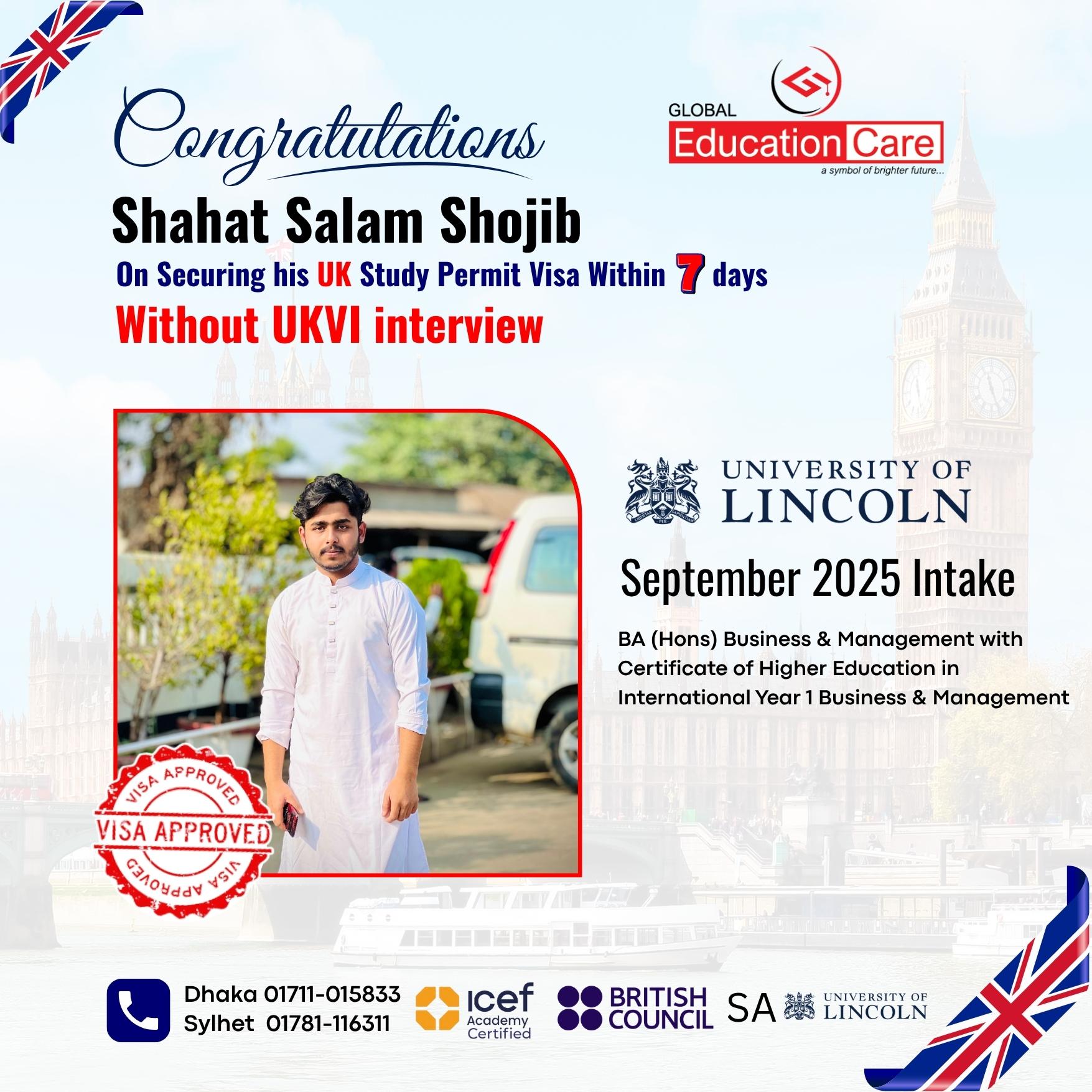 UK Visa Success | Shahat Salam Shojib | University of Lincoln | September 2025 intake