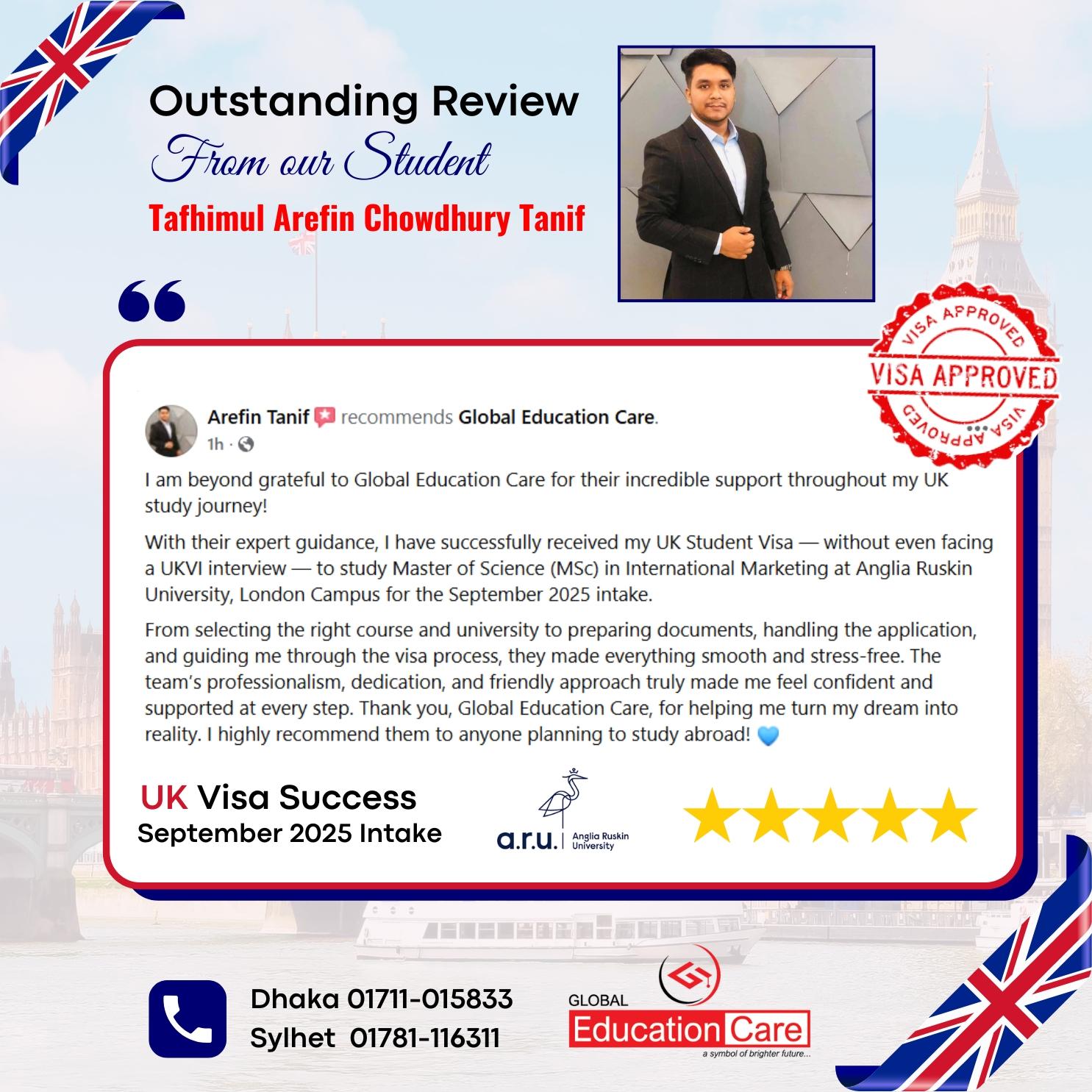 UK Visa Success | Tahfimul Arefin Tanif | Anglia Ruskin University - MSc in International Marketing September 2025 intake