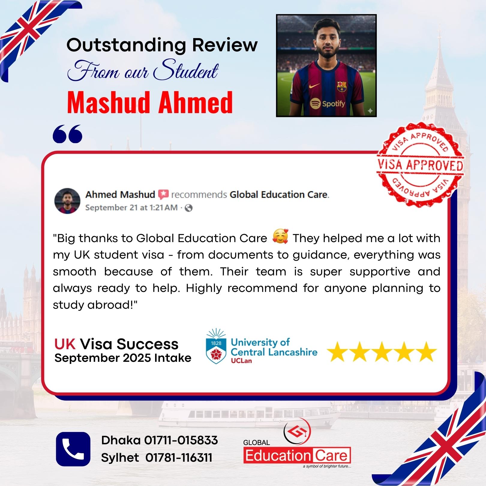 UK Visa Success | Mashud Ahmed | ULan | BSc (Hons) in Business & Marketing | September 2025 intake