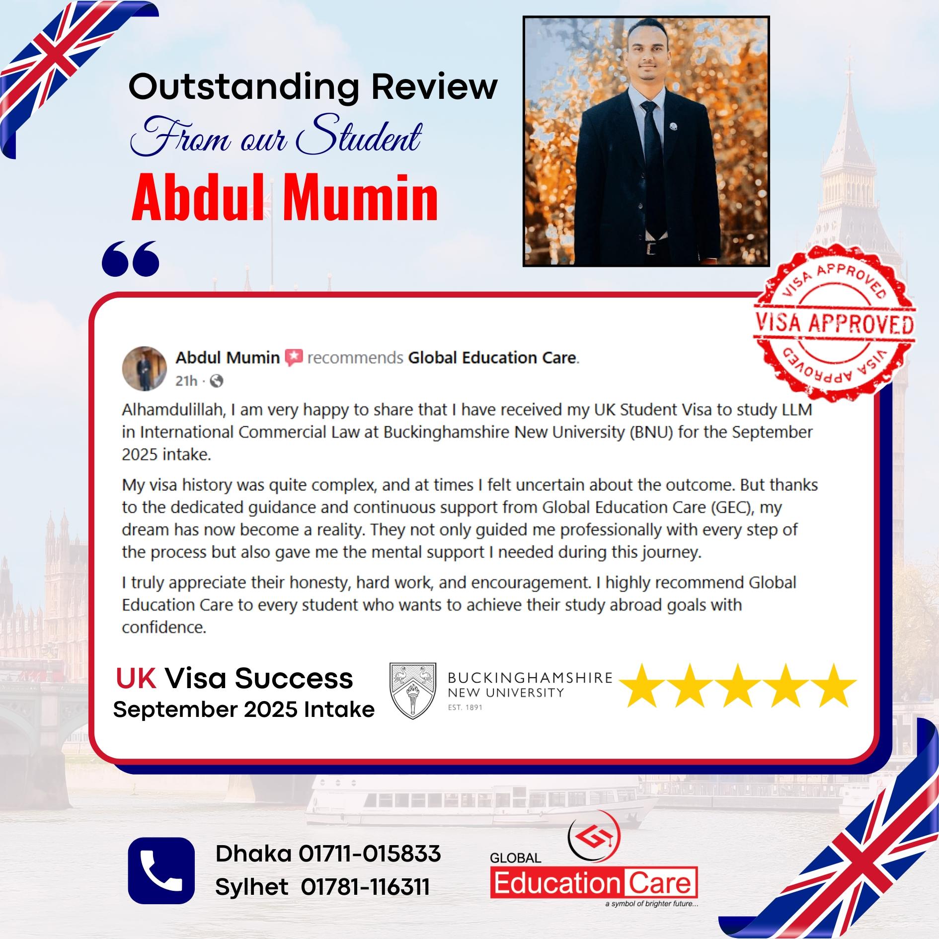 UK Visa Success | Abdul Mumin | Buckinghamshire New University | LLM in International Commercial Law | September 2025 intake
