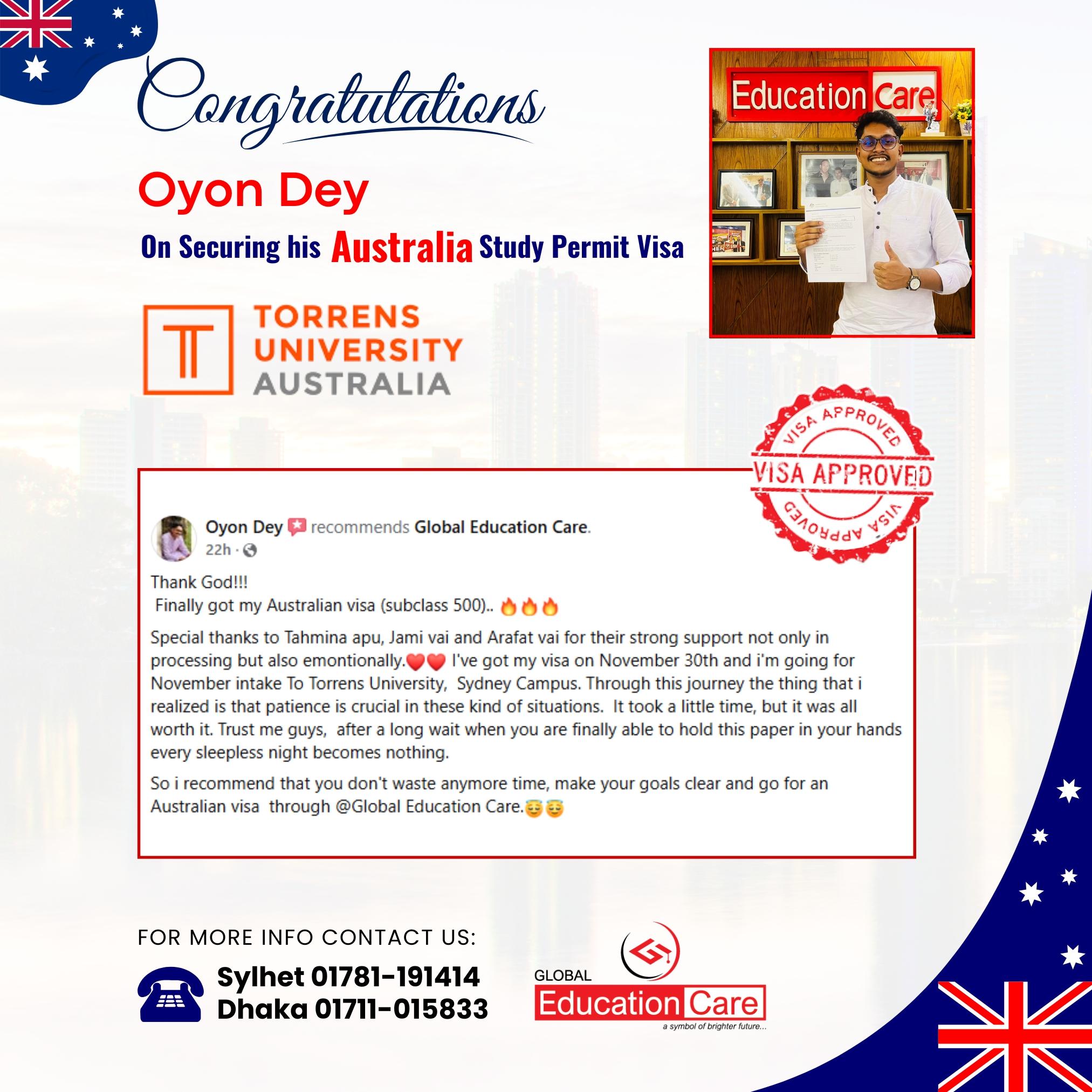 Australia Visa Success | Oyon Dey | Torrens University | November 2025 Intake